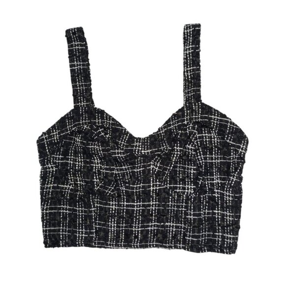 Jopra Women's Black and White Check Tweed Adjustable Strap Crop Top, Size M - Picture 1 of 7